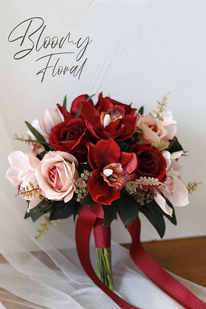 Rose Orchid Bouquet in Red & Blush