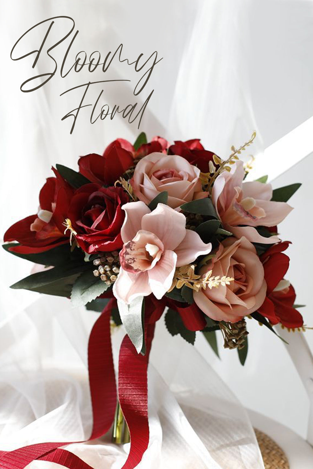 Rose Orchid Bouquet in Red & Blush