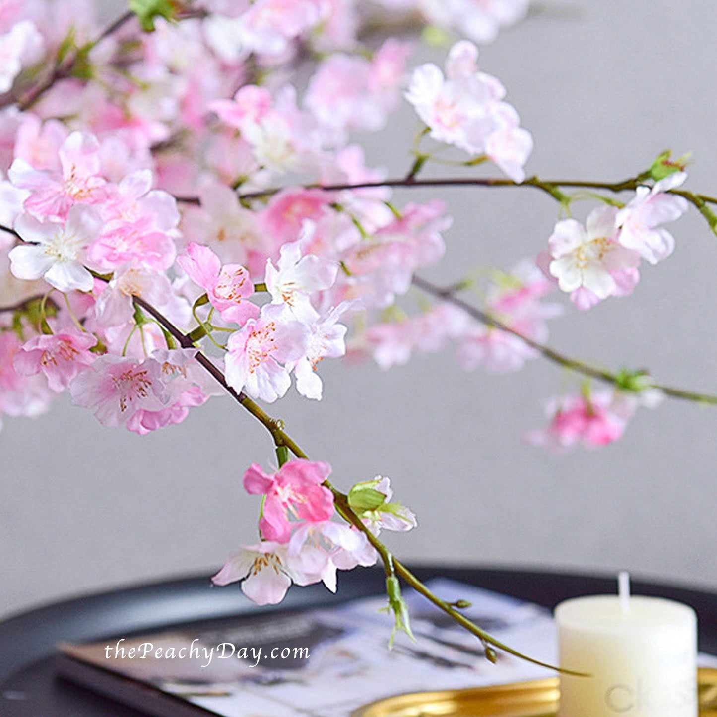 Fake Cherry Blossom Faux Peach Blossom Artificial Sakura Stems