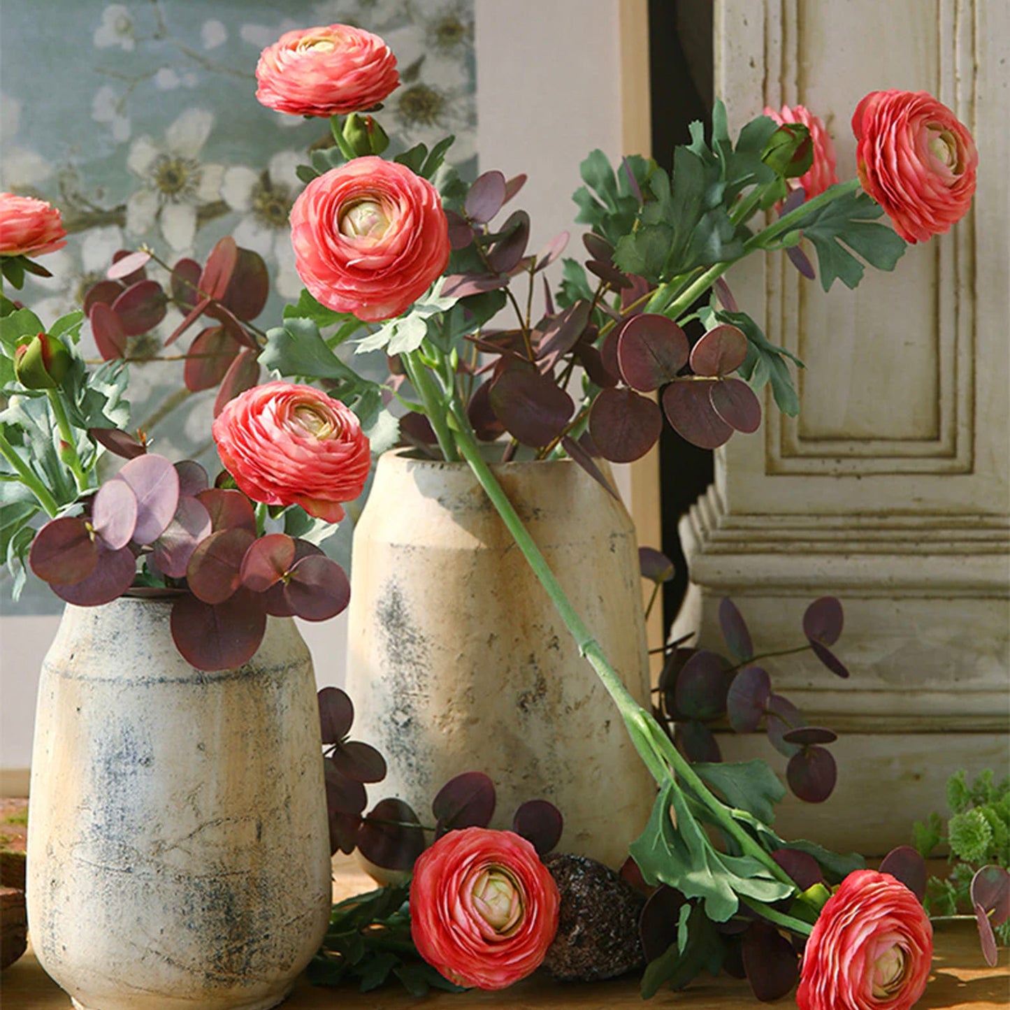 5 Stems Faux Ranunculus 20.4" | 4 Colors