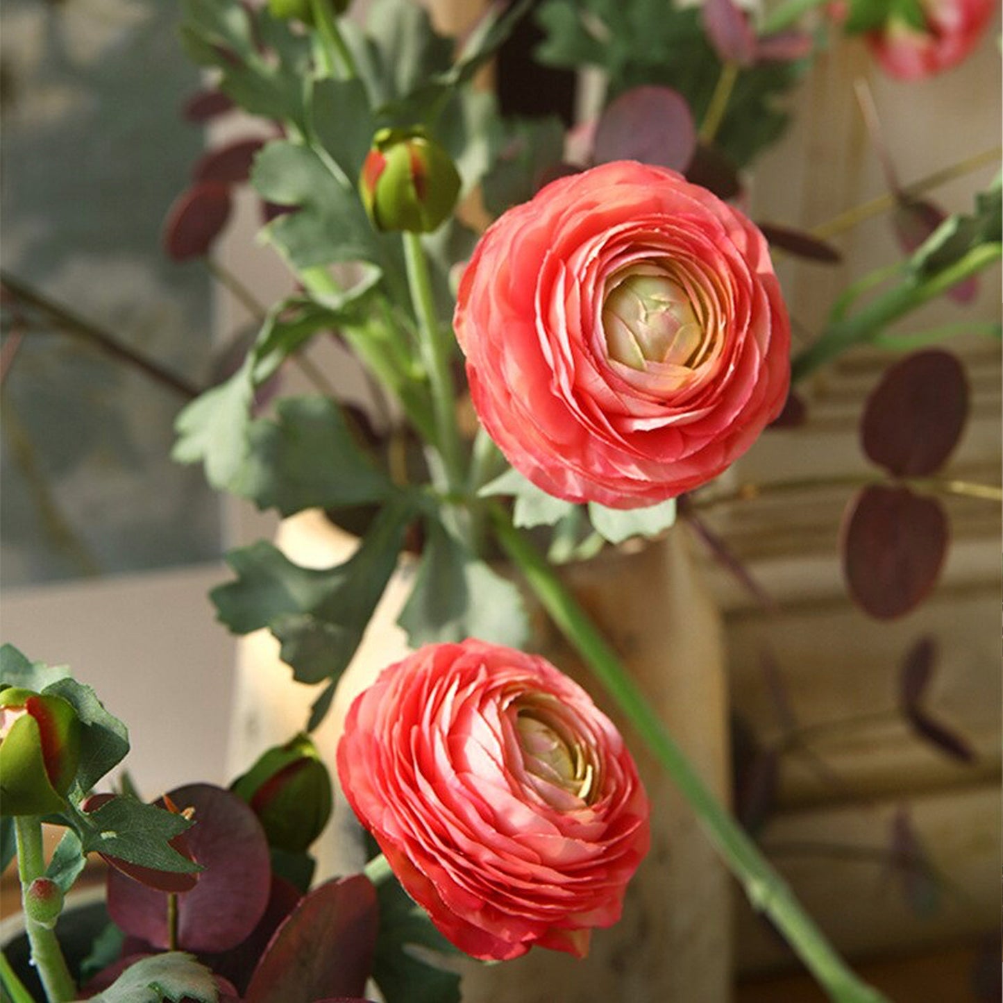 5 Stems Faux Ranunculus 20.4" | 4 Colors