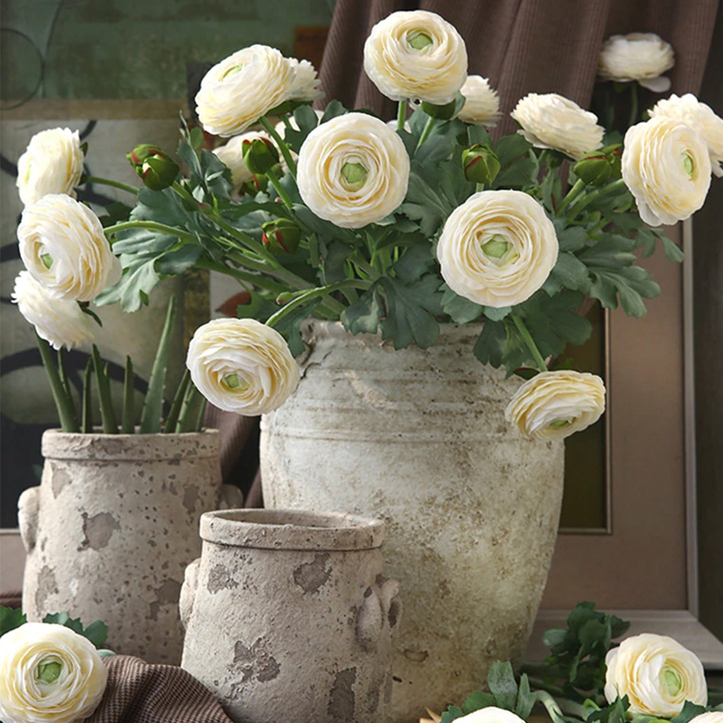 5 Stems Faux Ranunculus 20.4" | 4 Colors