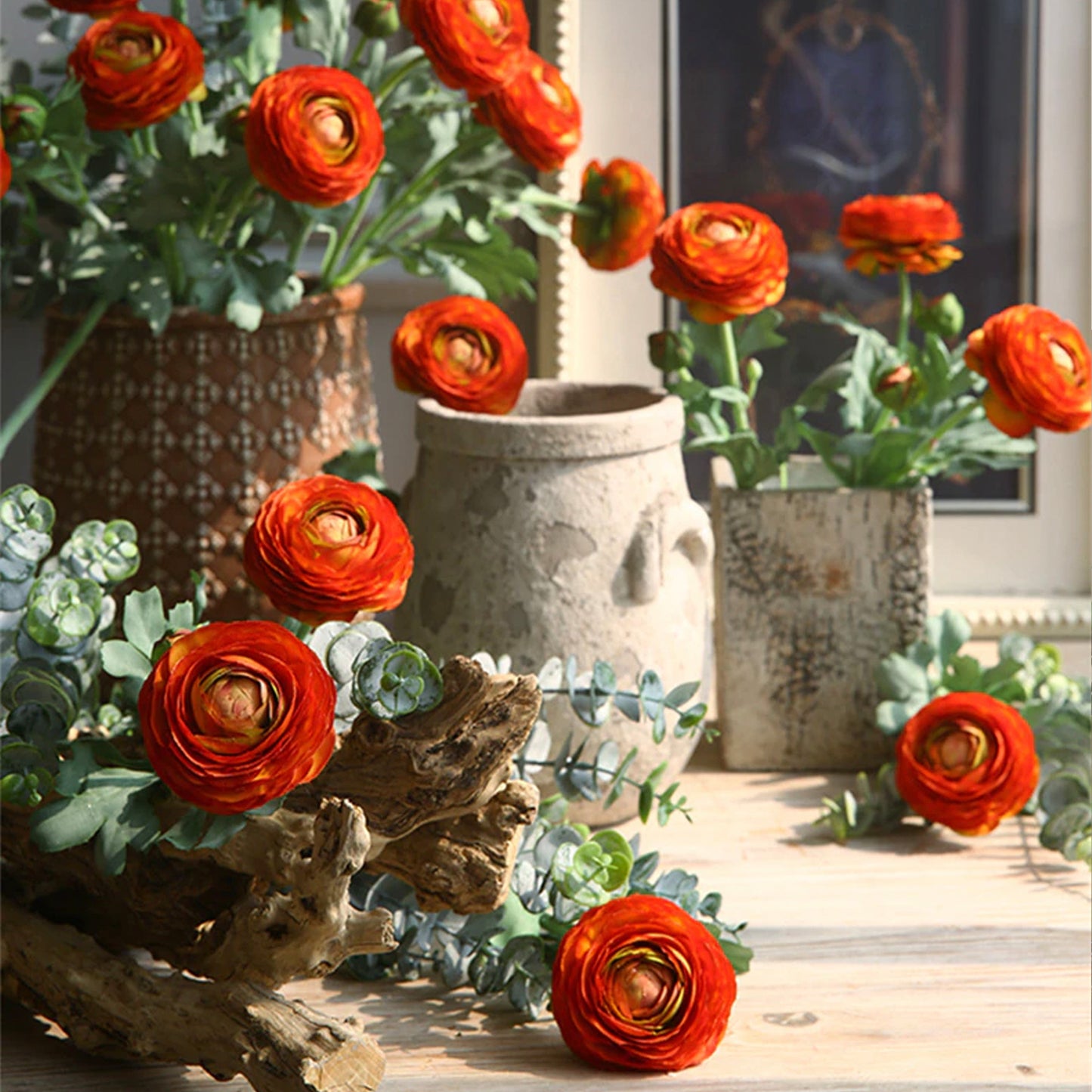 5 Stems Faux Ranunculus 20.4" | 4 Colors