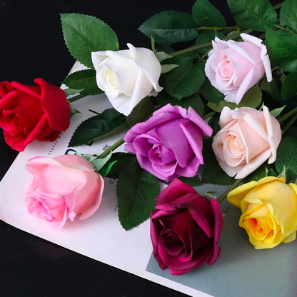 5 Stems Velvet Rose Bud 21.6" | 7 Colors