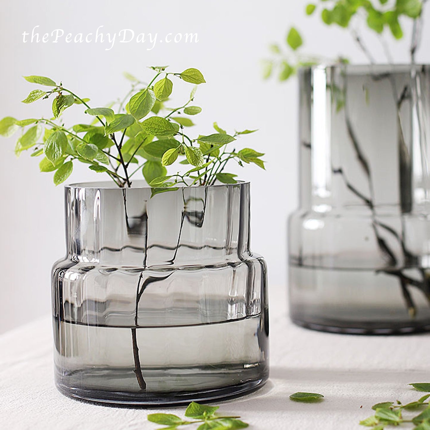 Smoked Green Grey Glass Candle Vase