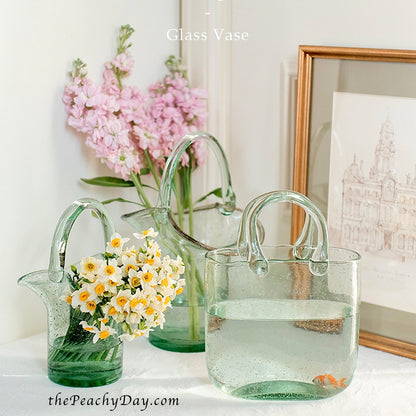 Green Glass Bag Vase