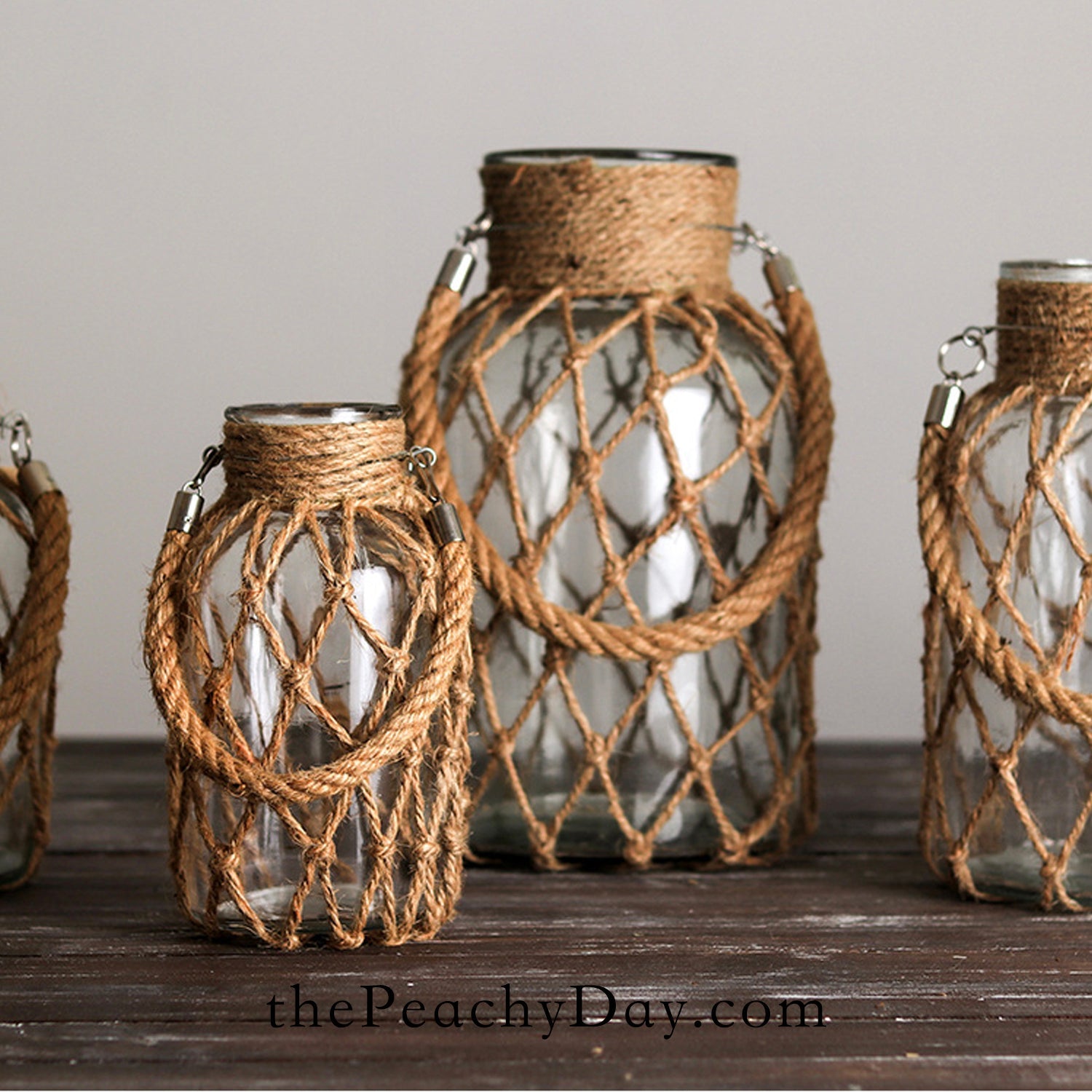 handmade Farmhouse hemp Glass Bottle with Braided Rope Rustic Decor