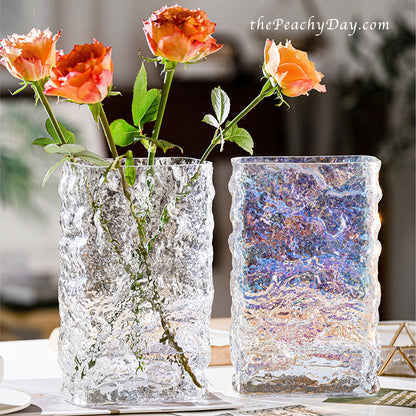 iridescent clear glass vases decorative rectangular vase glass modern textured vase rose vase unique trendy vase