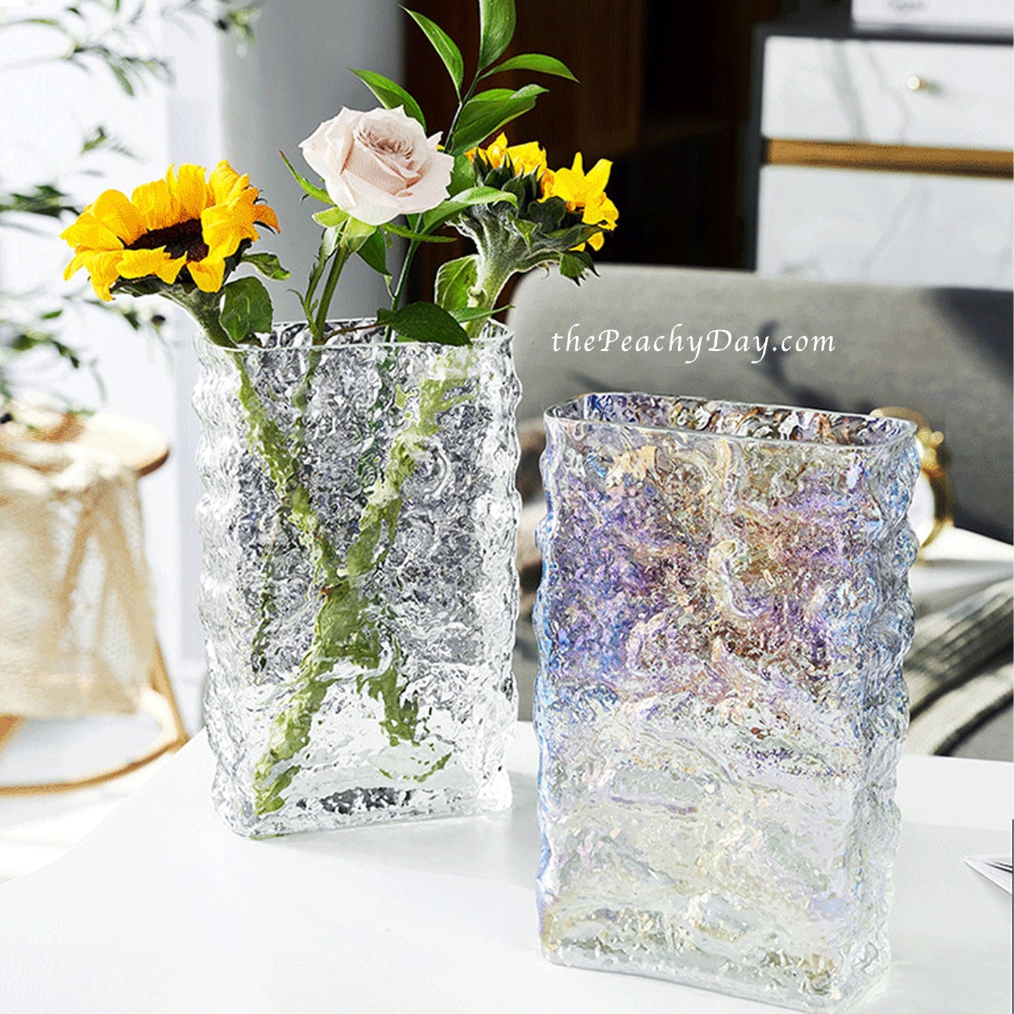 iridescent clear glass vases decorative rectangular vase glass modern textured vase rose vase unique trendy vase