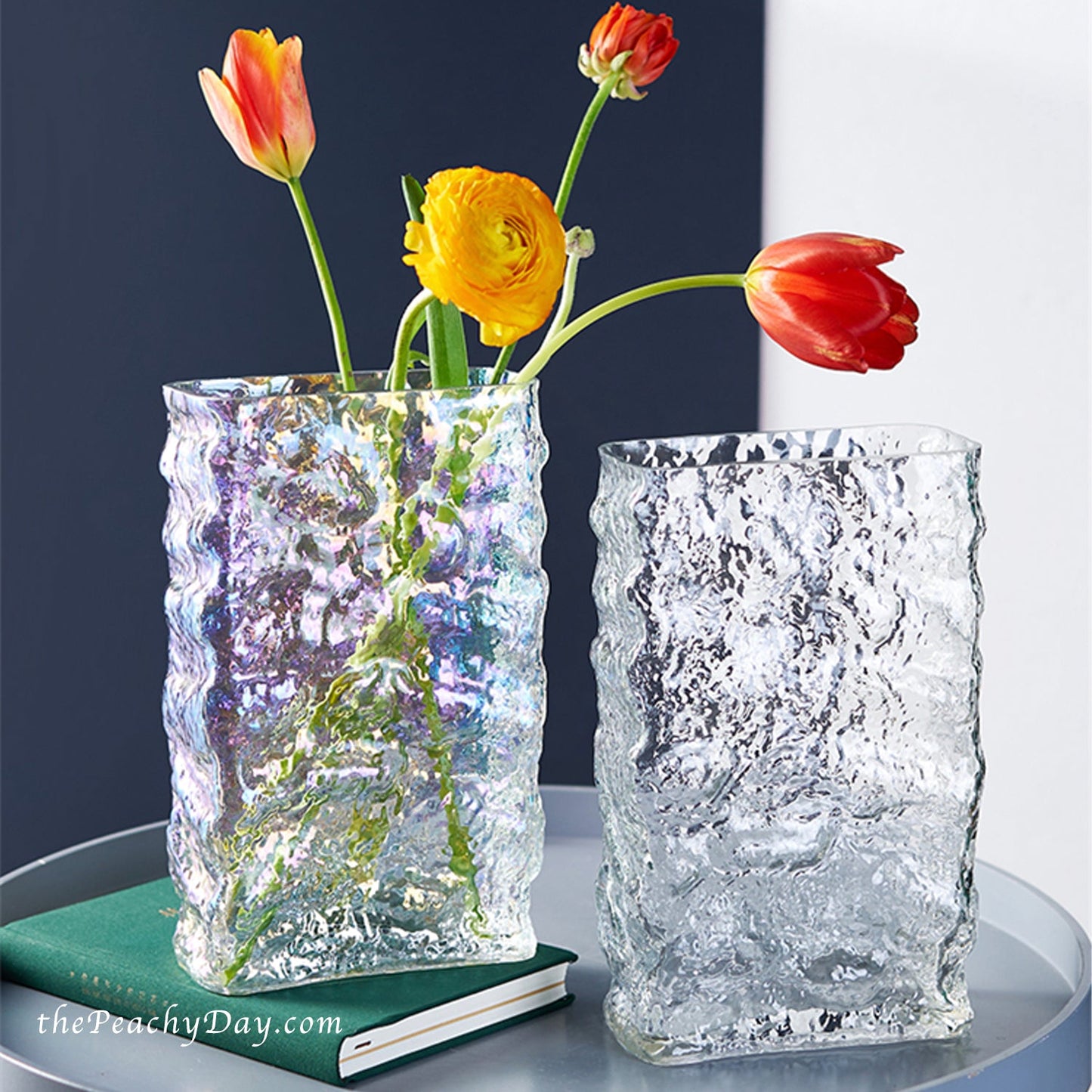 iridescent clear glass vases decorative rectangular vase glass modern textured vase rose vase unique trendy vase