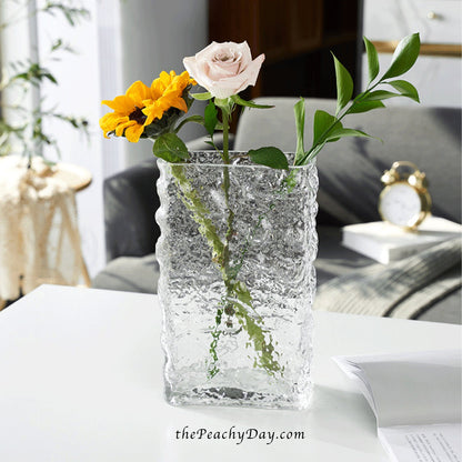 iridescent clear glass vases decorative rectangular vase glass modern textured vase rose vase unique trendy vase