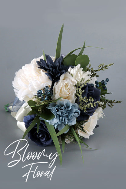 Rose Bouquet in White & Navy Blue