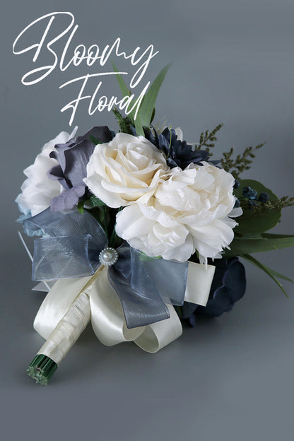 Rose Bouquet in White & Navy Blue