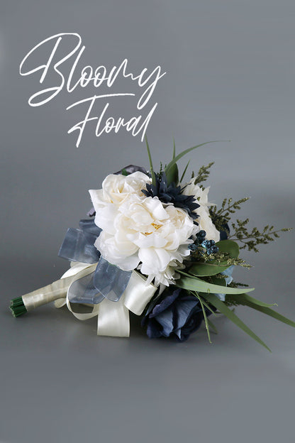 Rose Bouquet in White & Navy Blue