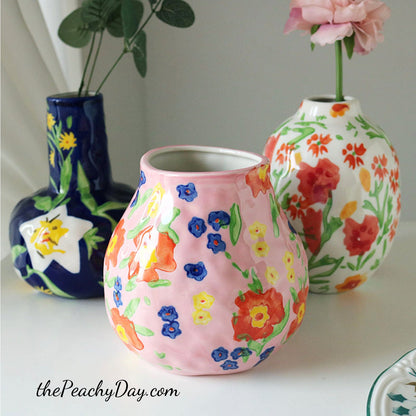 Floral-Painted Ceramic Bud Vase