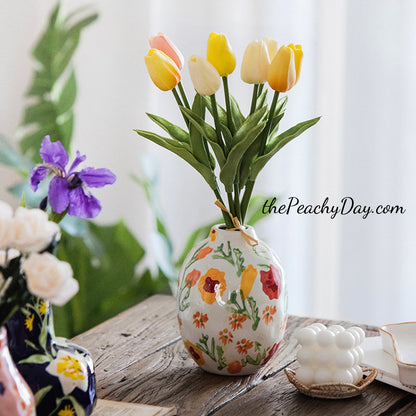 Floral-Painted Ceramic Bud Vase