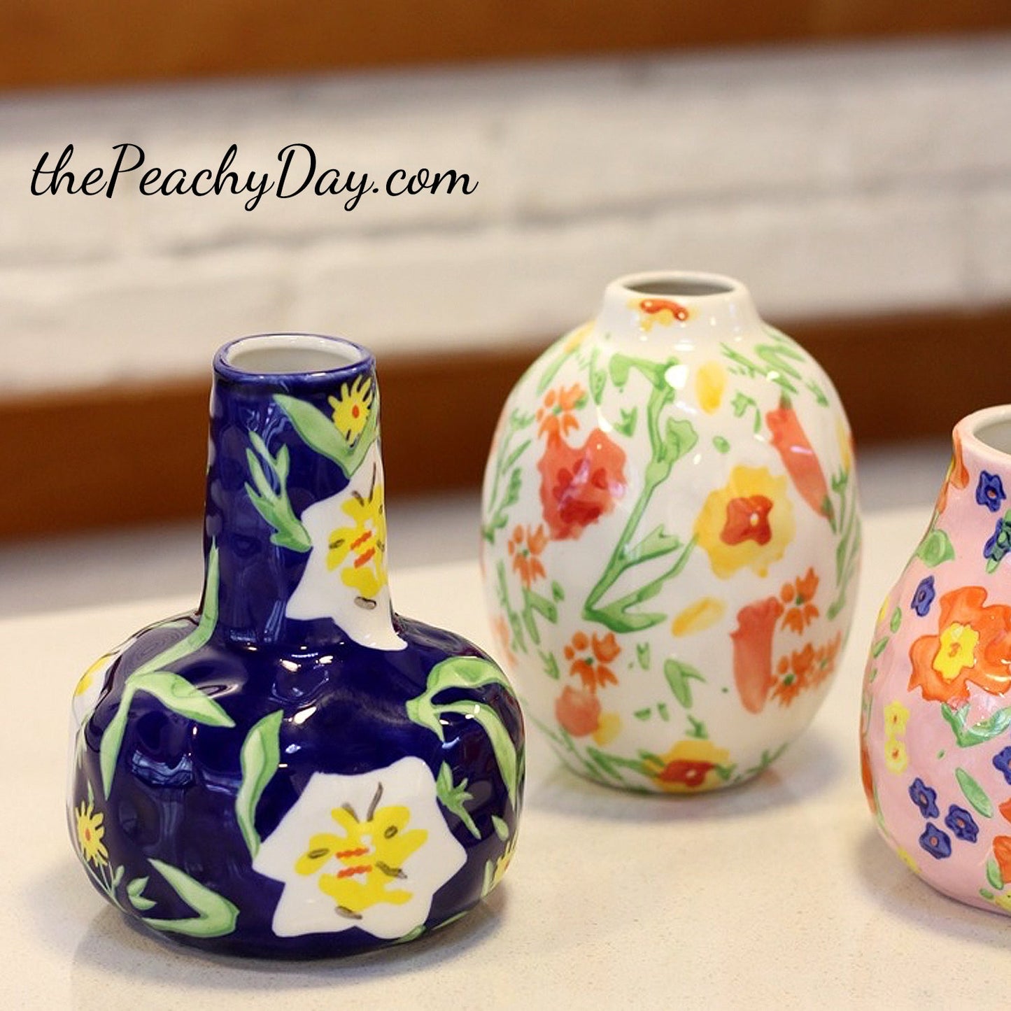 Floral-Painted Ceramic Bud Vase