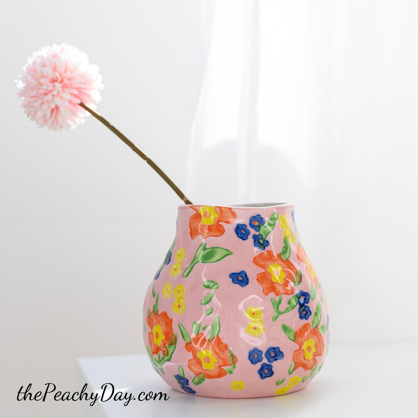 Floral-Painted Ceramic Bud Vase