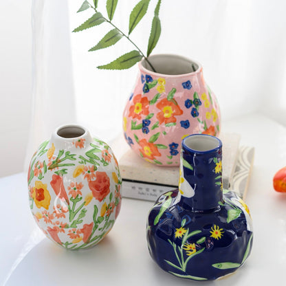 Floral-Painted Ceramic Bud Vase