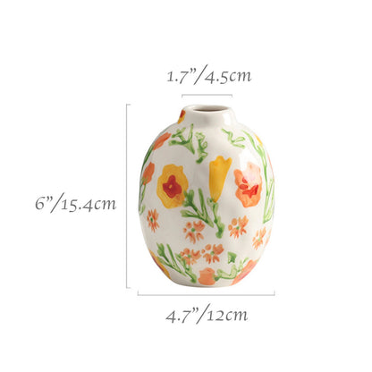 Floral-Painted Ceramic Bud Vase