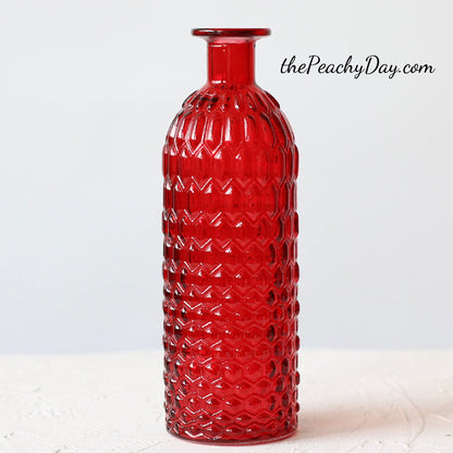 Set of 4 - Red Glass Bottle Vases