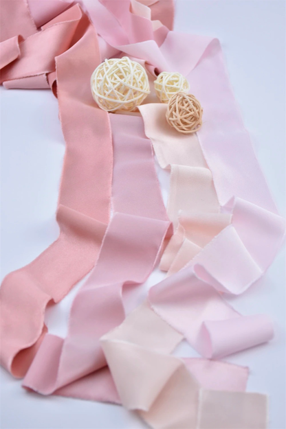 1.6Yd Silk-Like Satin Frayed Ribbons Set | 5 Ombre Colors