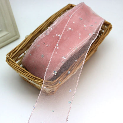 5Yd Silver Star Sheer Organza Ribbon Rolls | 9 Colors