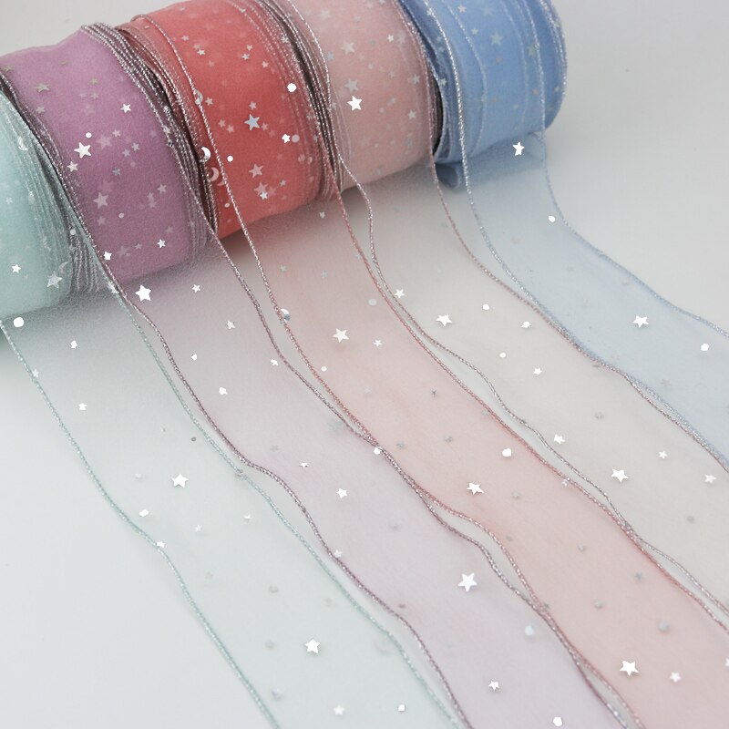 5Yd Silver Star Sheer Organza Ribbon Rolls | 9 Colors