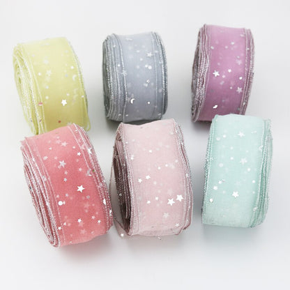 5Yd Silver Star Sheer Organza Ribbon Rolls | 9 Colors