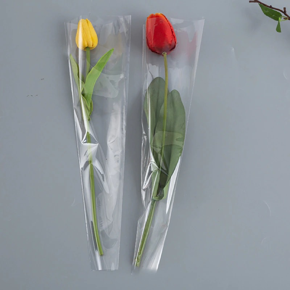 50Pcs Single Flower Clear Plastic Sleeve