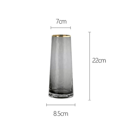 Smoked Grey Hammered Glass Vase with Gold Rim