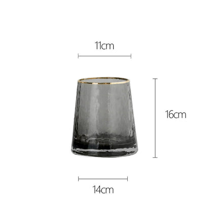 Smoked Grey Hammered Glass Vase with Gold Rim