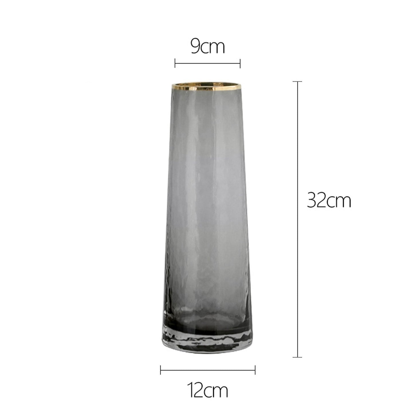 Smoked Grey Hammered Glass Vase with Gold Rim