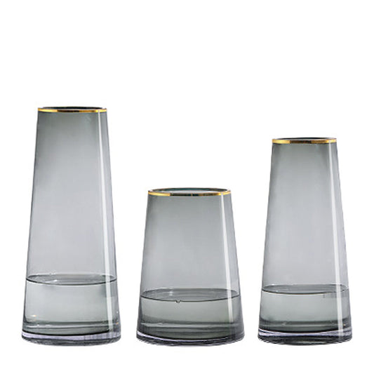 Smoked Grey Glass Vase with Gold Rim