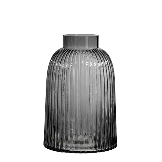 Smoked Grey Ribbed Glass Bottle Vase