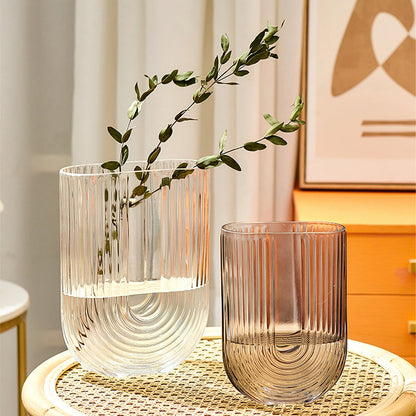 U-shaped Ribbed Flat Glass Vase