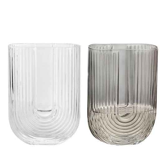 U-shaped Ribbed Flat Glass Vase