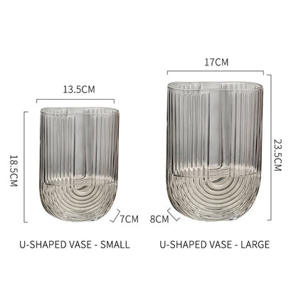 U-shaped Ribbed Flat Glass Vase