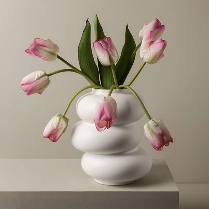 7.6" White Ceramic Rounded Stack Vase