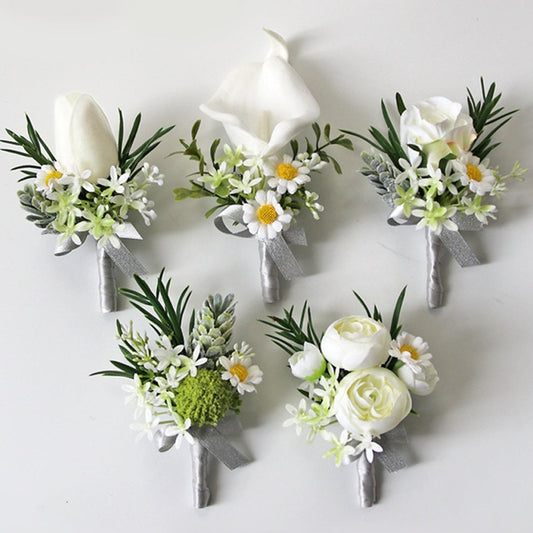 Daisy Boutonnieres in White & Sage