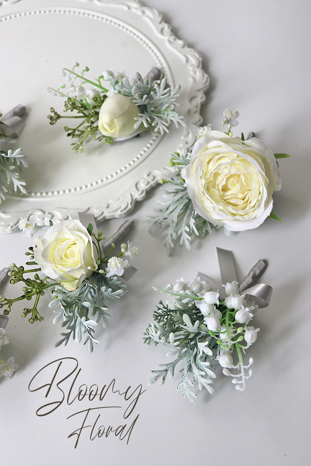 Boutonnieres in Silvery White