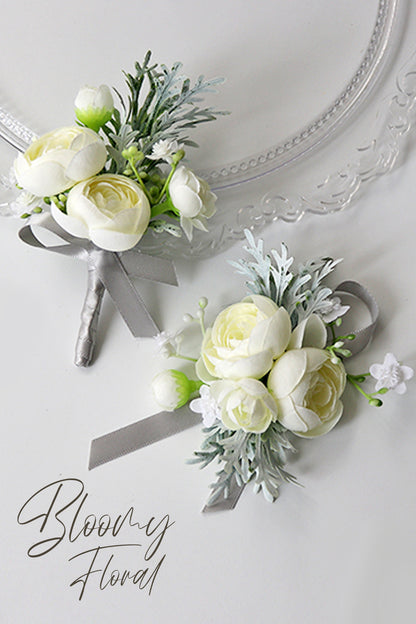 Boutonnieres in Silvery White