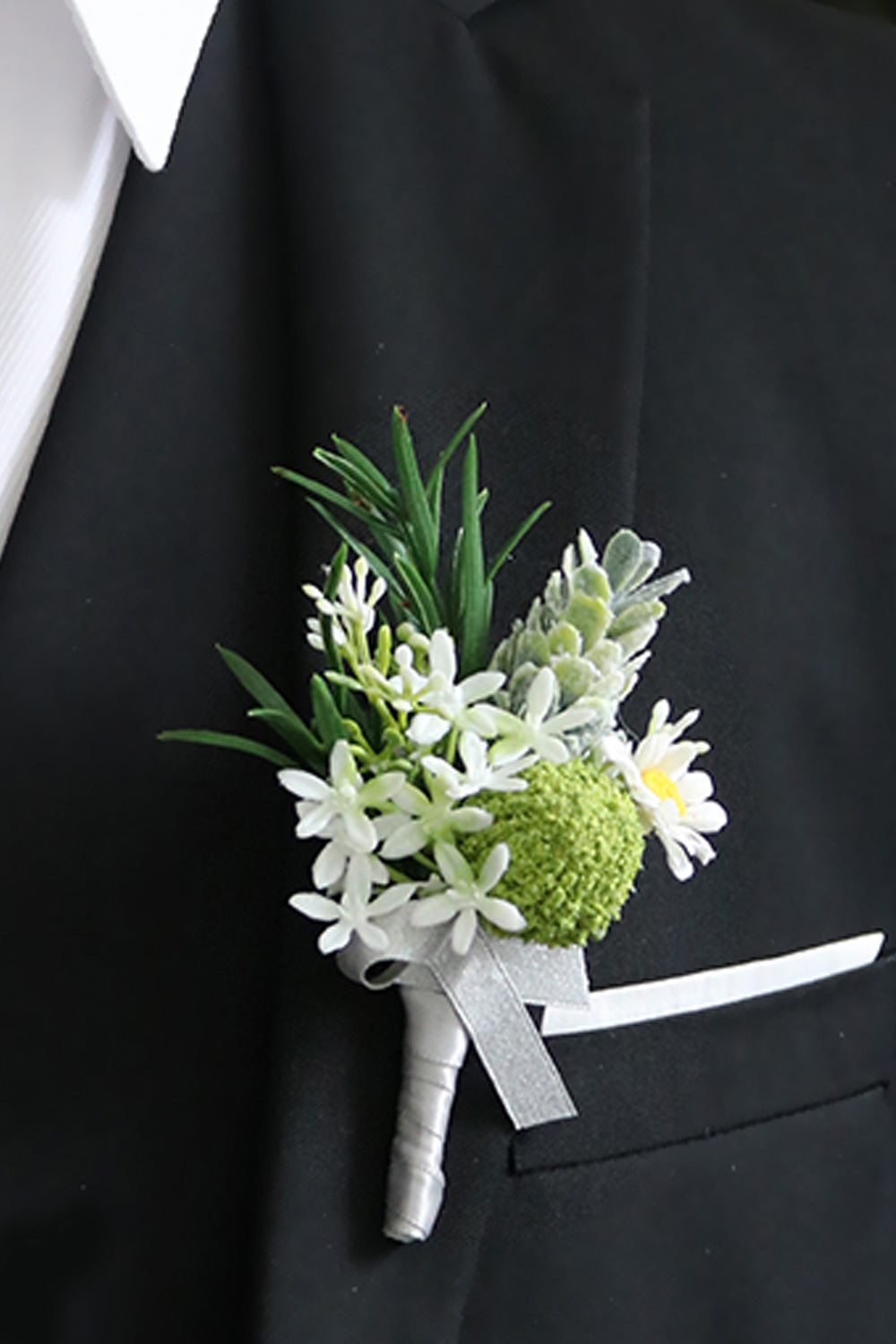 Daisy Boutonnieres in White & Sage