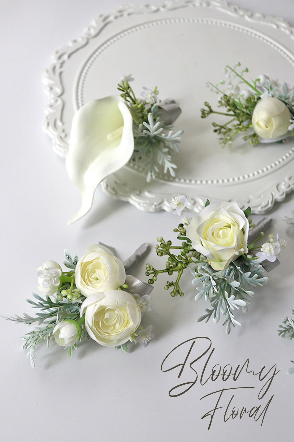 Boutonnieres in Silvery White