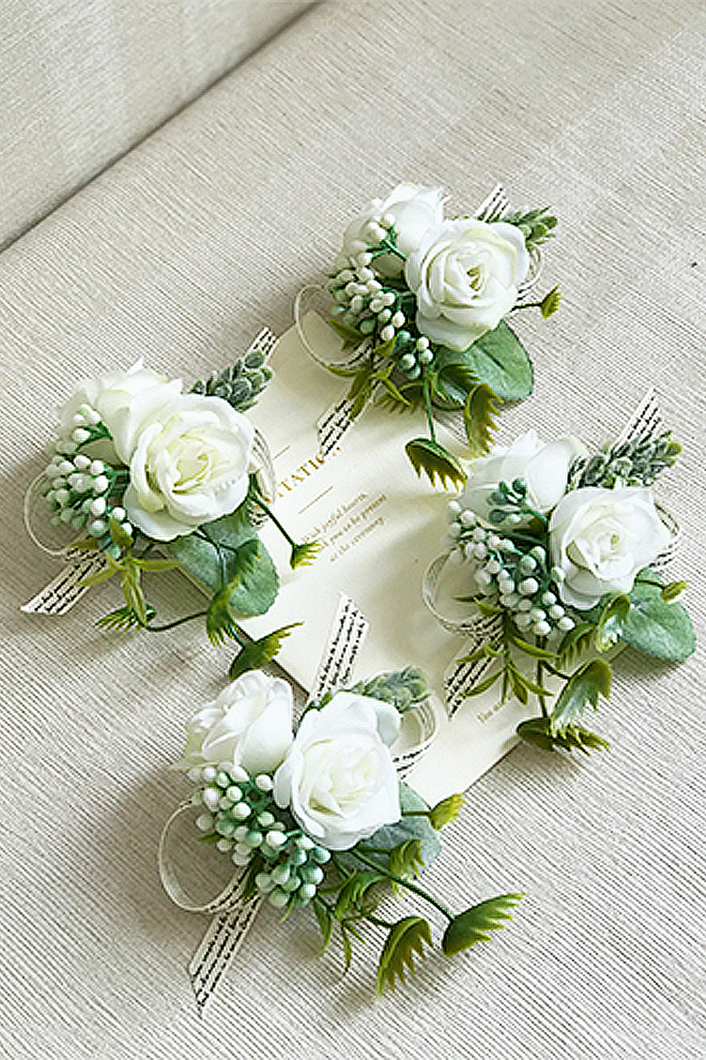 Rustic Wedding Wrist Corsage - White Green Prom Flower Bracelet